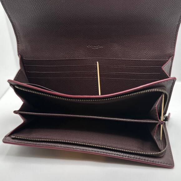 COACH QB Brown Oxblood Sig Mix Pop Slim Wallet - Picture 6 of 7